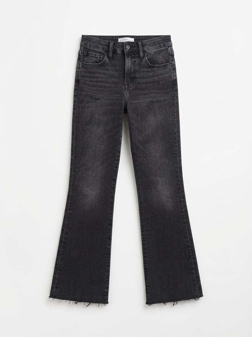 FRAME Le Crop Mini Boot Jeans Black Gray Washed Raw Hem Size 23 Edgy Urban Chic